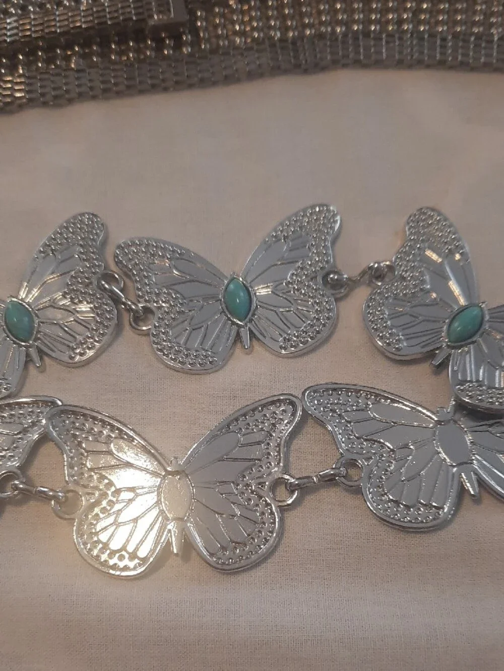 Silver Butterfly-Link Belt And Silvertone Mesh Belt